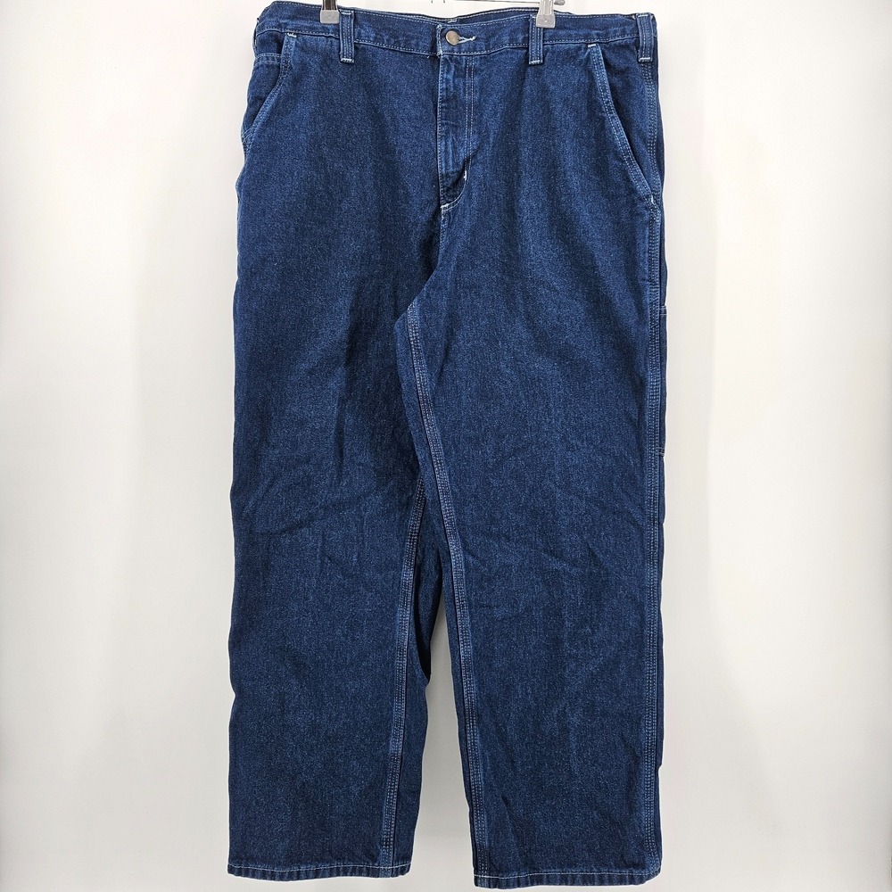 Carhartt Relaxed Fit‎ Tapered Leg Work Jeans Mens 38x28 Dark Wash Denim Cotton
